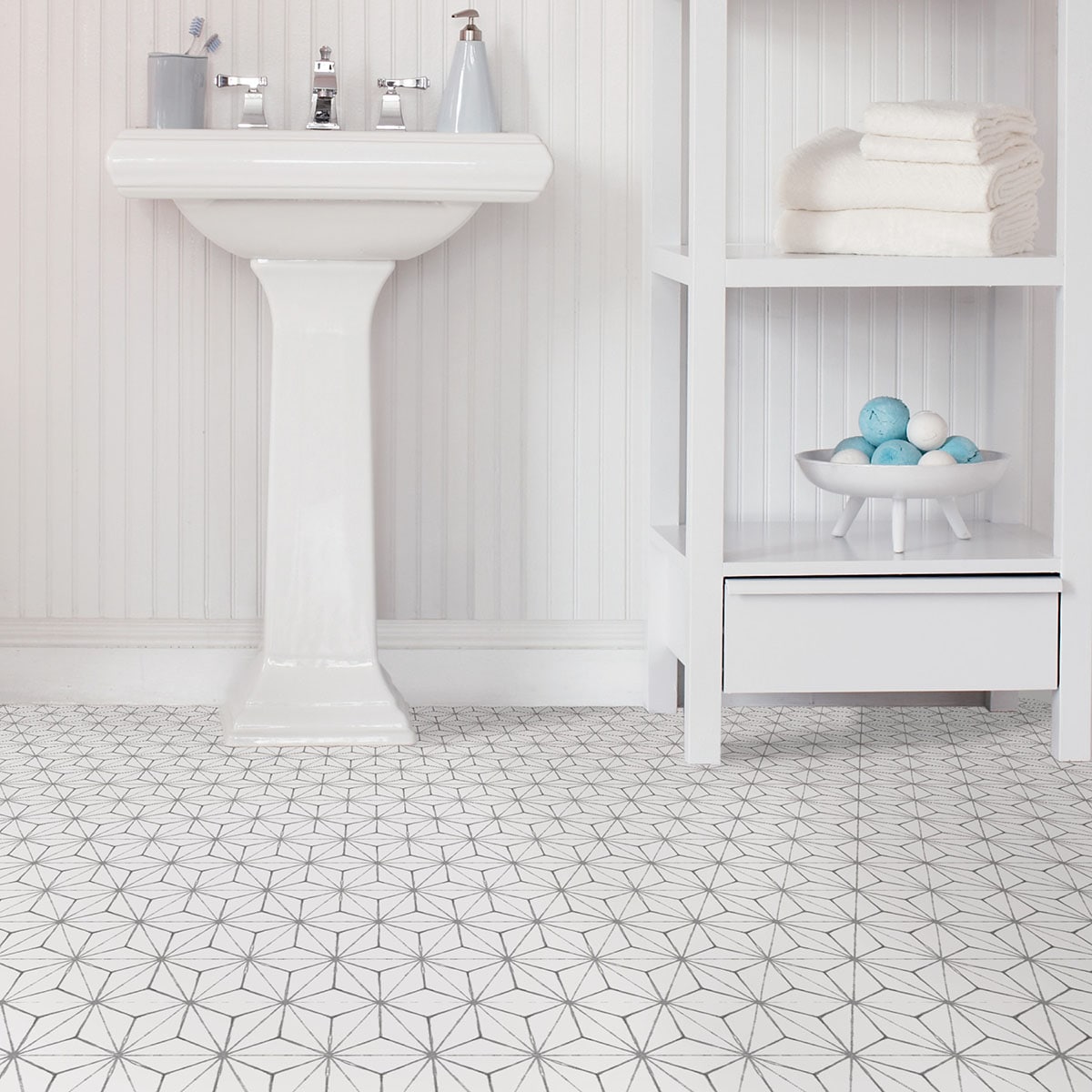 FloorPops White 2.76-mil x 12-in W x 12-in L Water Resistant Peel and Stick Vinyl Tile Flooring, 10-sq ft Carton
