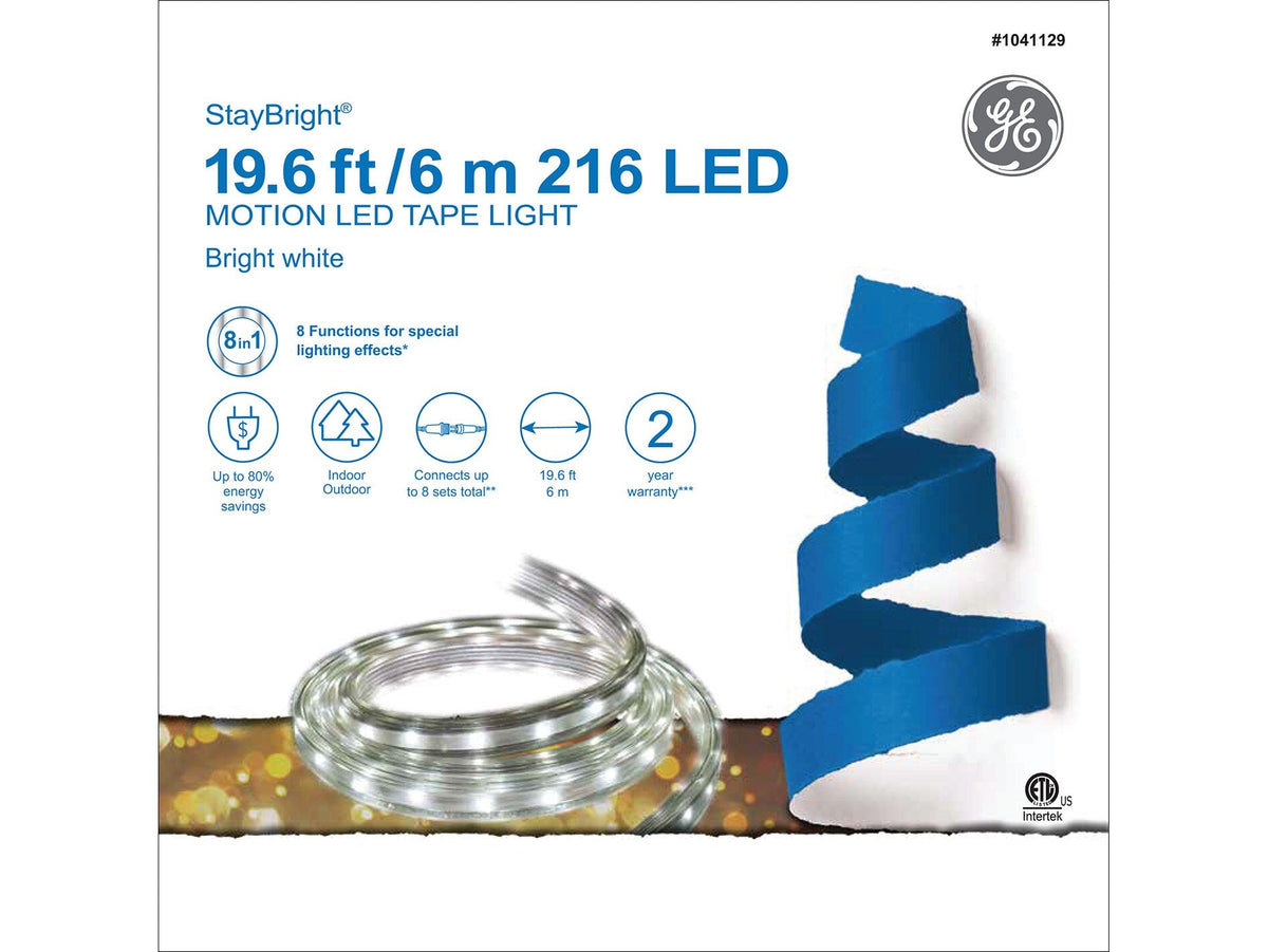 GE StayBright 216-Light 19.6-ft White Integrated LED Christmas Tape Lights