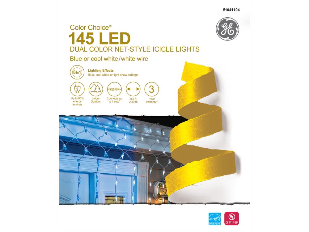 GE Color Choice 145-Count Multi-Function Color-Changing Mini LED Plug-In Christmas Icicle Lights, White Wire