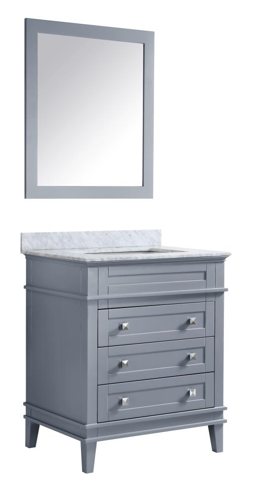 ANZZI Wineck Series 30-in Gray Single Sink Bathroom Vanity with Carrara White Natural Marble Top (Mirror Included)