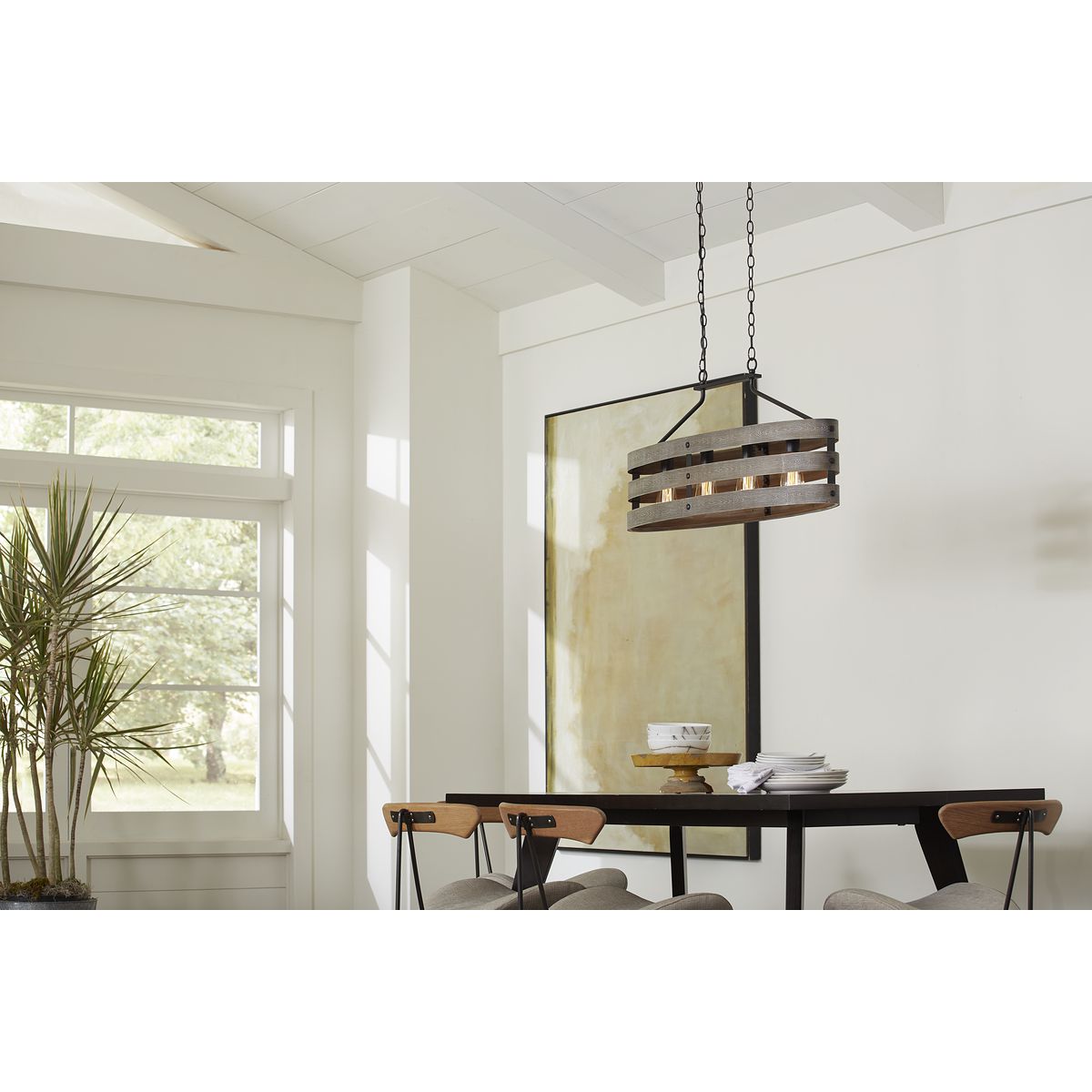 Progress Lighting Gulliver 4-Light Graphite Farmhouse Linear Large Hanging Kitchen Island Light