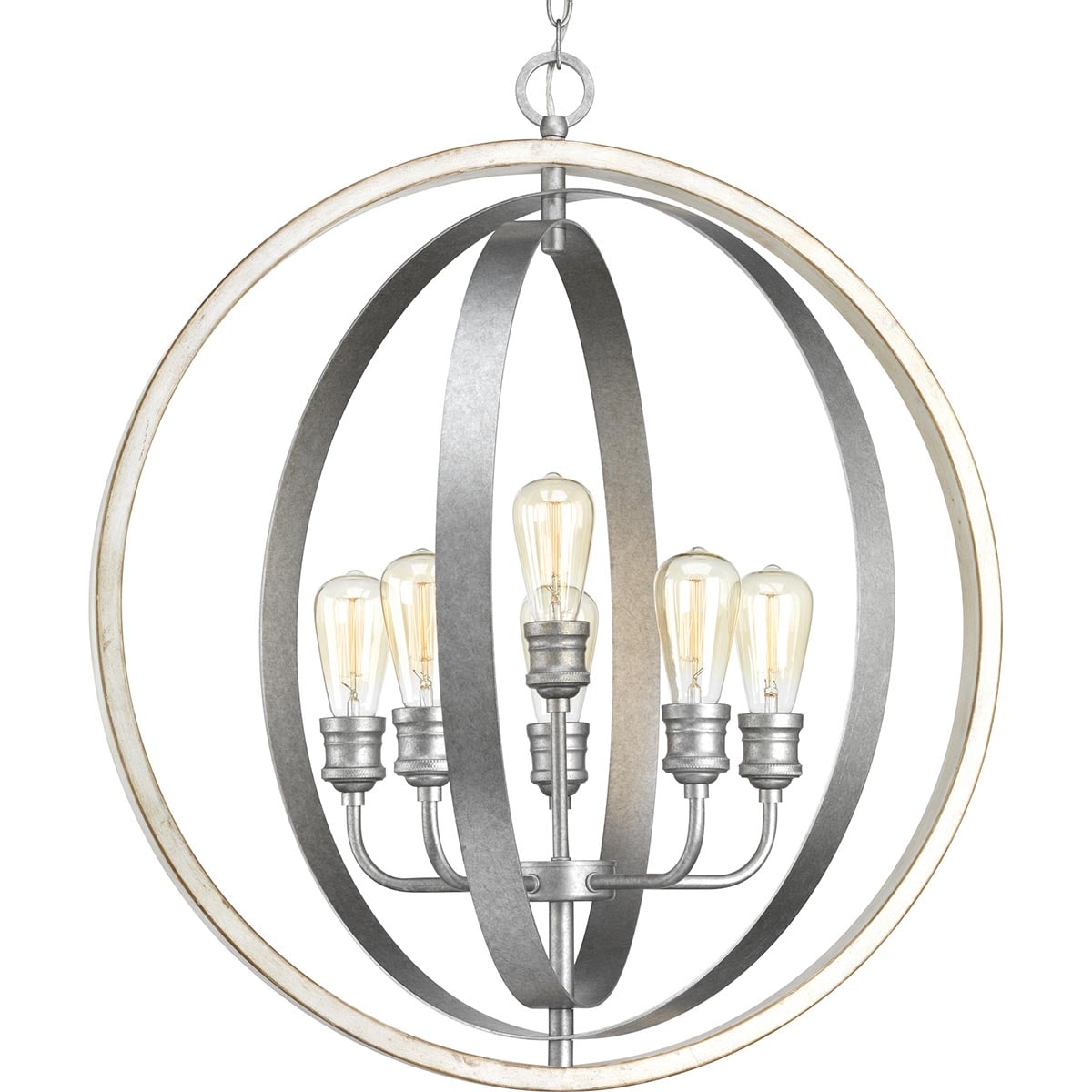 Progress Lighting Conestee 6-Light Galvanized Coastal Globe Large Hanging Pendant Light
