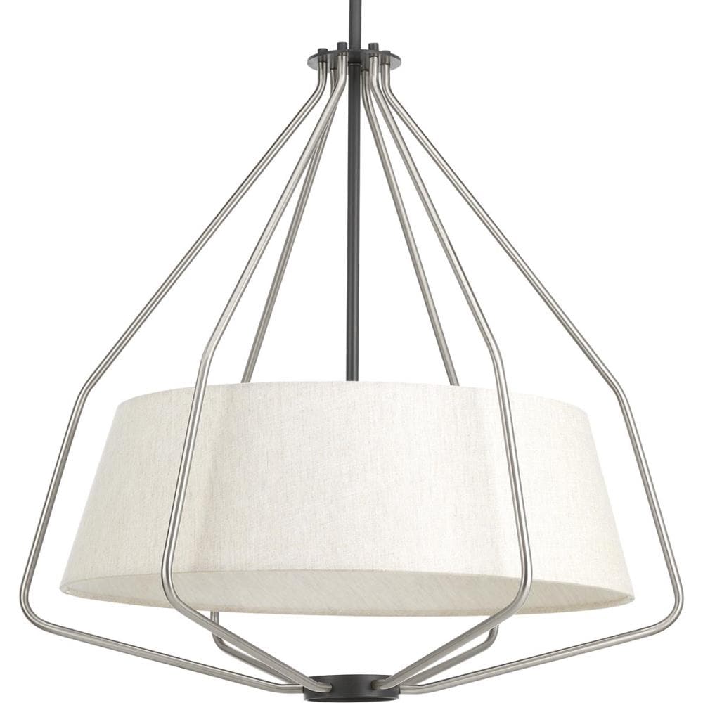 Progress Lighting Hangar 3-Light Brushed Nickel Mid-century Drum Large Hanging Pendant Light