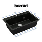 Drop-In Quartz Composite 33 in. 1-Hole Single Bowl Kitchen Sink in Black - Super Arbor