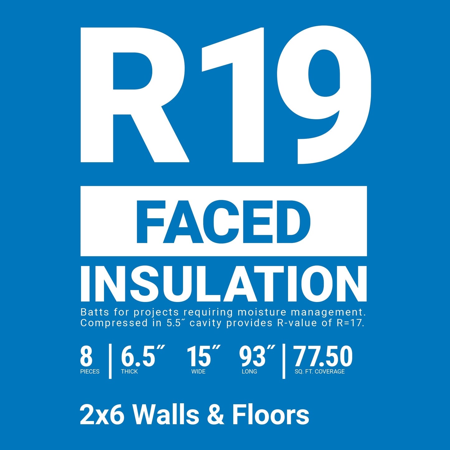 Owens Corning EcoTouch R-19 Kraft Faced Fiberglass Insulation Batt, 15 in W x 93 in L, 77.5 sq ft Coverage