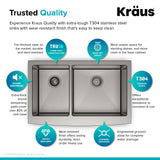 Kraus Standart PRO 33-in x 21-in Stainless Steel Double Offset Bowl, Tall Apron (8-in+) Undermount Farmhouse Kitchen Sink