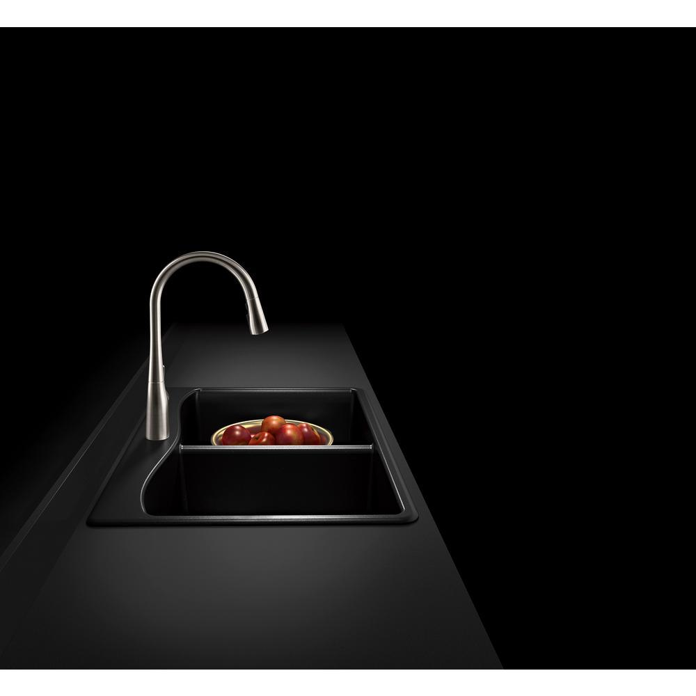 Kennon Dual Mount Neoroc Granite Composite 33 in. 1-Hole Double Bowl Kitchen Sink in Matte Black - Super Arbor
