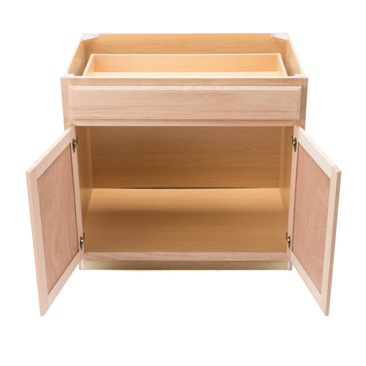 Project Source Oak Brook 36-in W x 35-in H x 23.75-in D Unfinished Oak Door and Drawer Base Cabinet, Fully Assembled