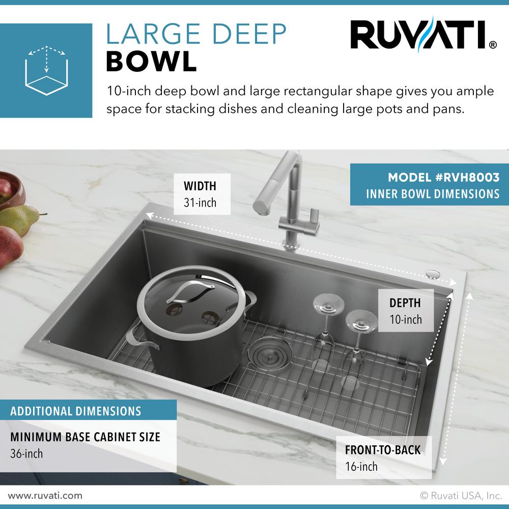 Drop-In Stainless Steel 33 in. Workstation Ledge Topmount Kitchen Sink 16-Gauge Single Bowl - Super Arbor