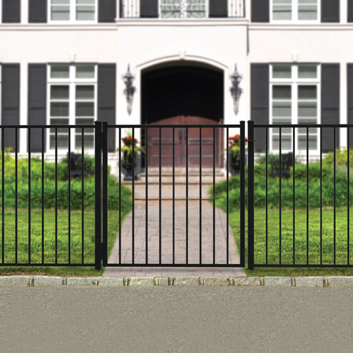 Ironcraft Eastham 4-ft H x 6-ft W Black Powder Coated Aluminum Flat-top Yard Fence Panel