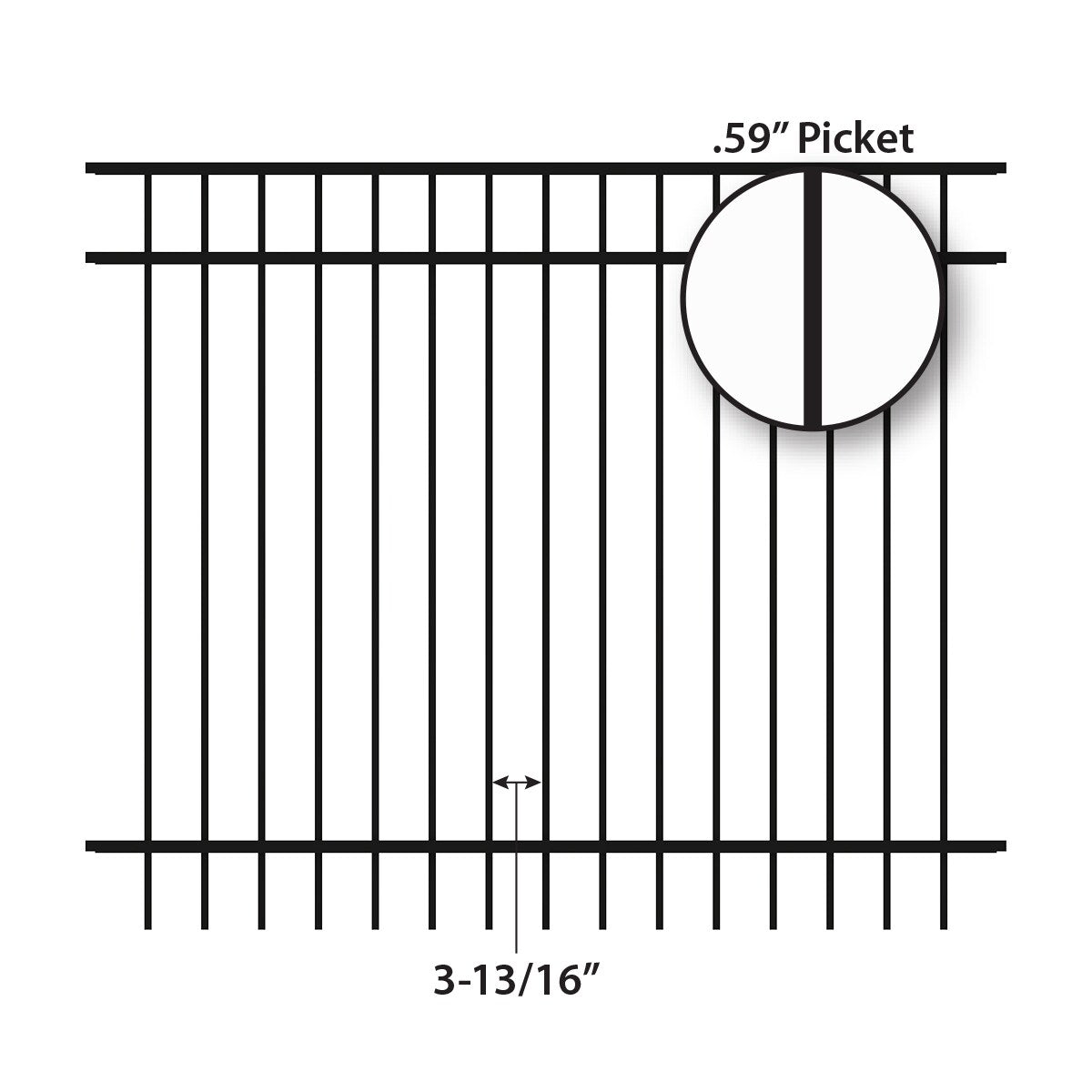 Ironcraft Berkshire 6-ft W Black Powder-coated Aluminum Spaced Picket Flat-top Yard Fence Panel