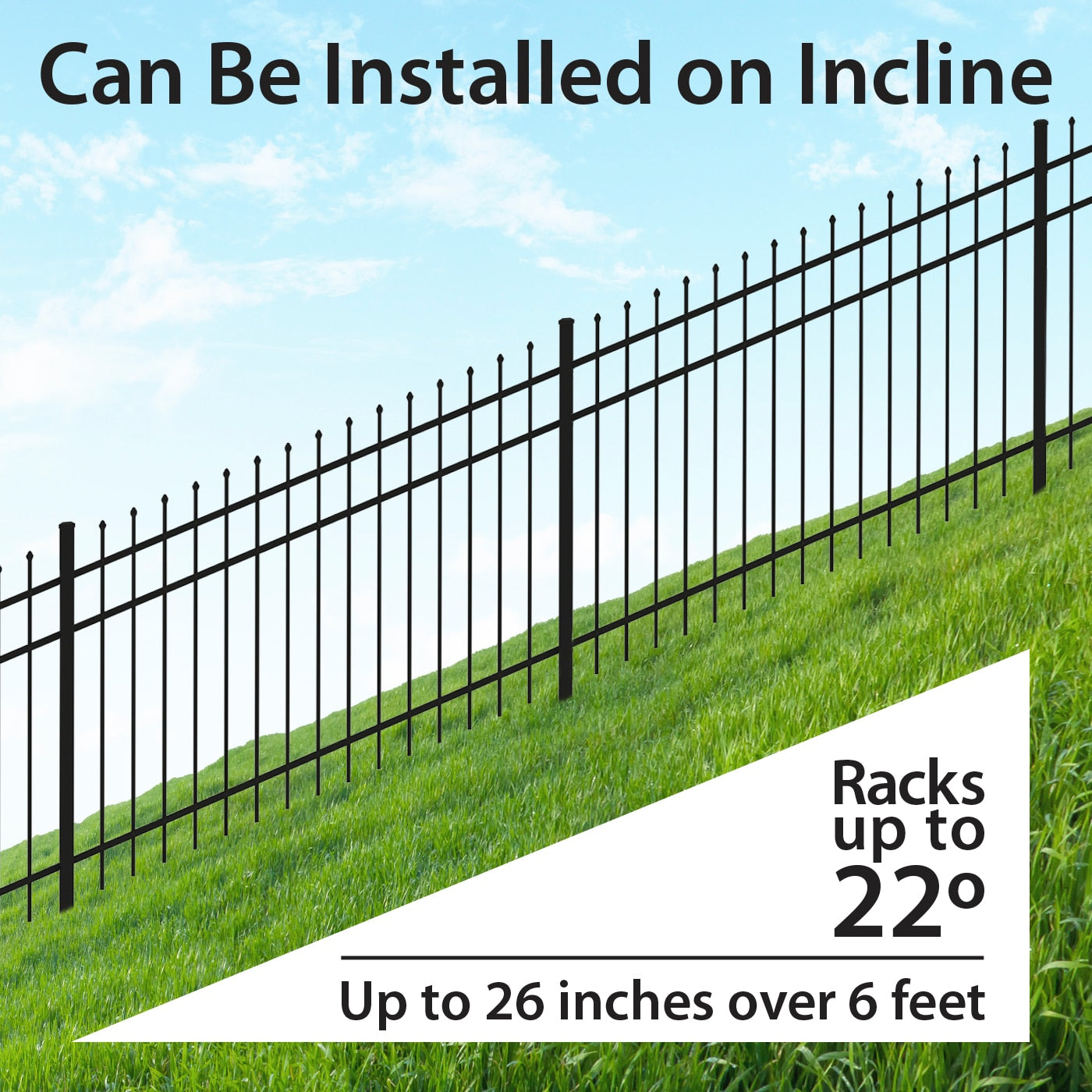 Ironcraft Orleans 6-ft W Black Powder-coated Aluminum Split Rail Pressed-point Yard Fence Panel
