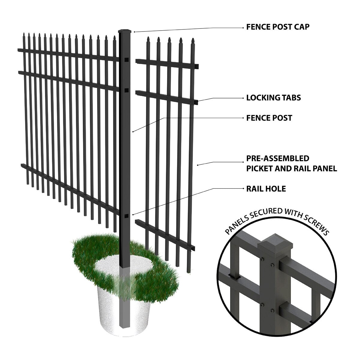 Ironcraft Orleans 6-ft W Black Powder-coated Aluminum Split Rail Pressed-point Yard Fence Panel
