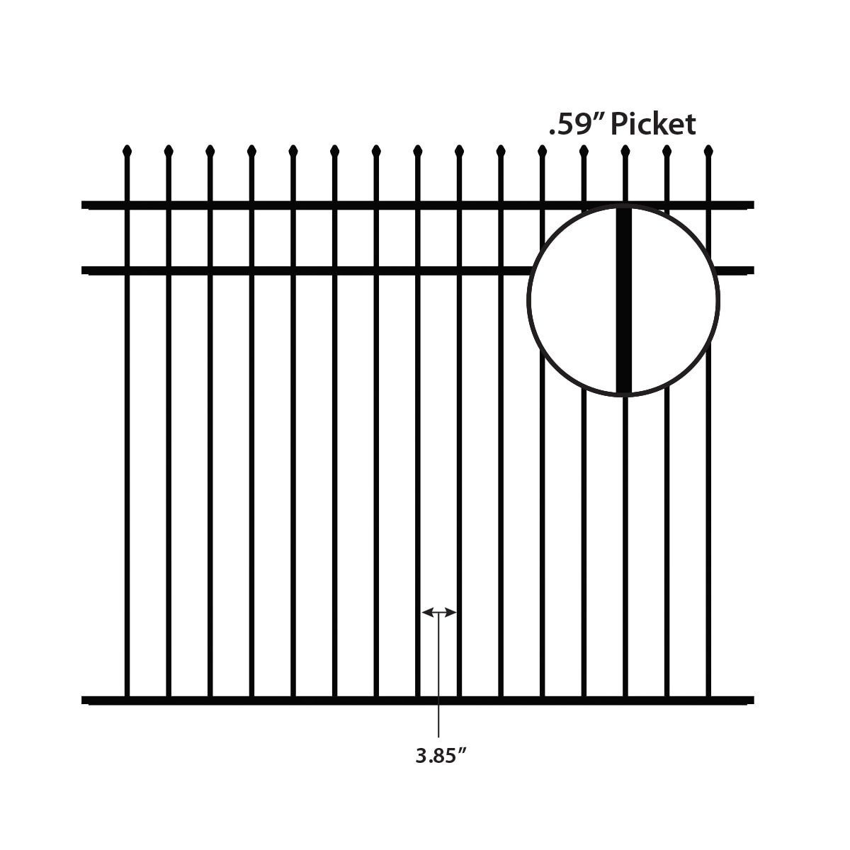 Ironcraft Orleans 6-ft W Black Powder-coated Aluminum Split Rail Pressed-point Yard Fence Panel