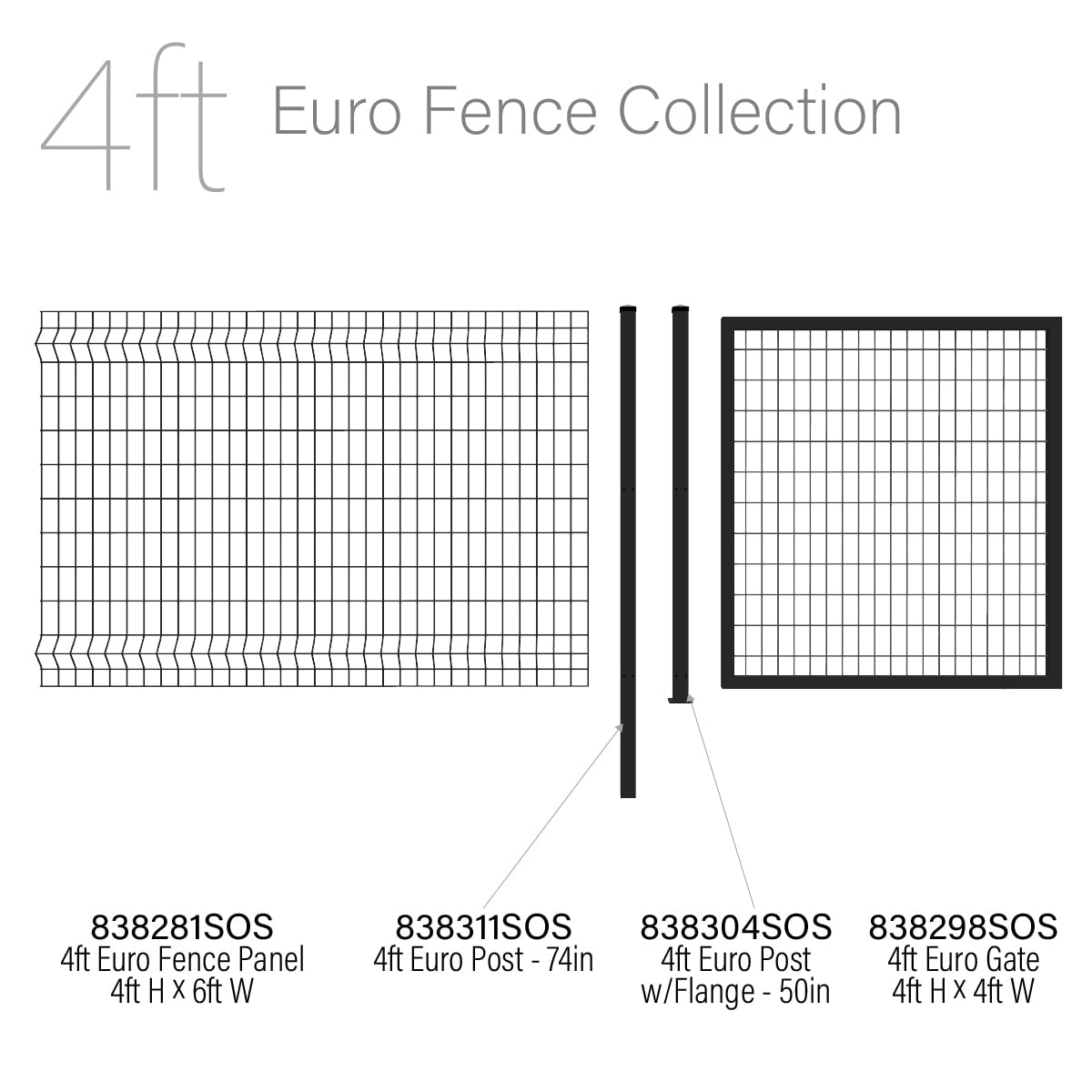 Ironcraft Euro Black Powder-coated Steel Flat-top Decorative Fence Gate