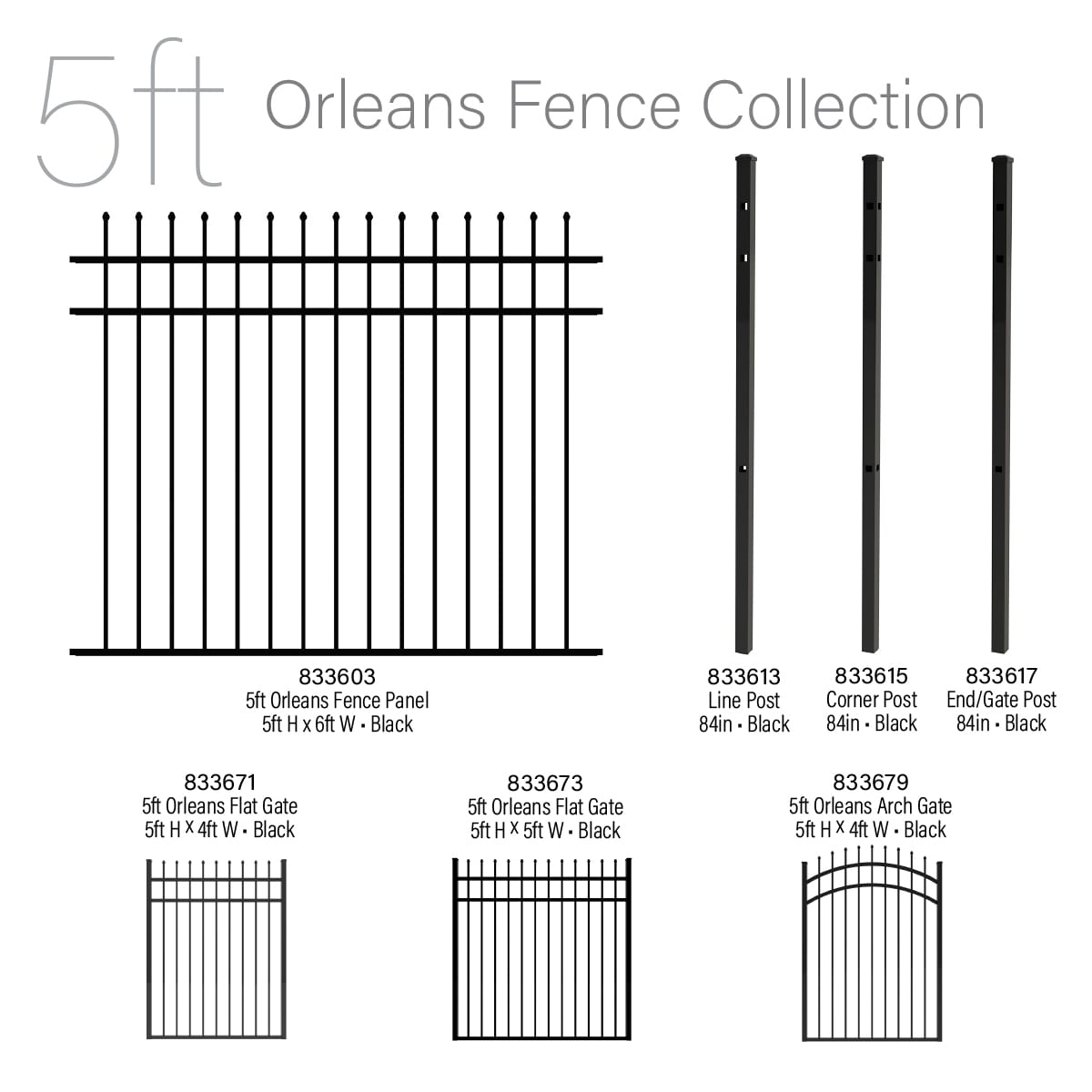 Ironcraft Orleans Black Powder-coated Aluminum Pressed-point Yard Fence Gate