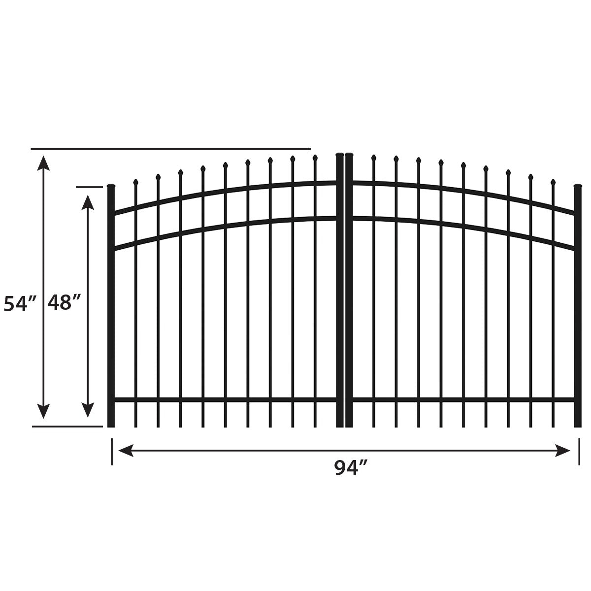Ironcraft Orleans 4-ft H x 8-ft W Black Powder-coated Aluminum Spaced Picket Pressed-point Yard Fence Gate