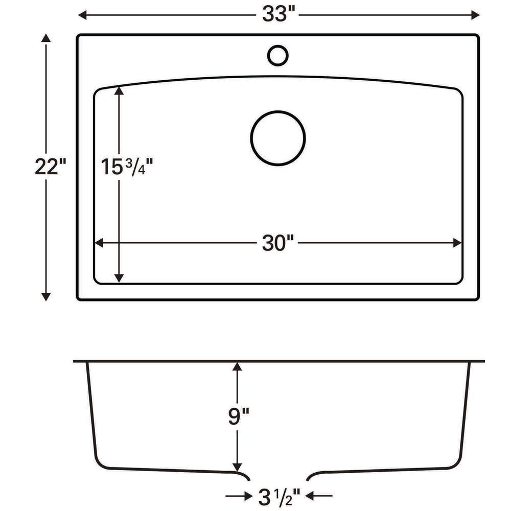 Drop-In Quartz Composite 33 in. 1-Hole Single Bowl Kitchen Sink in Black - Super Arbor
