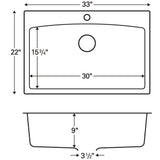 Drop-In Quartz Composite 33 in. 1-Hole Single Bowl Kitchen Sink in Black - Super Arbor