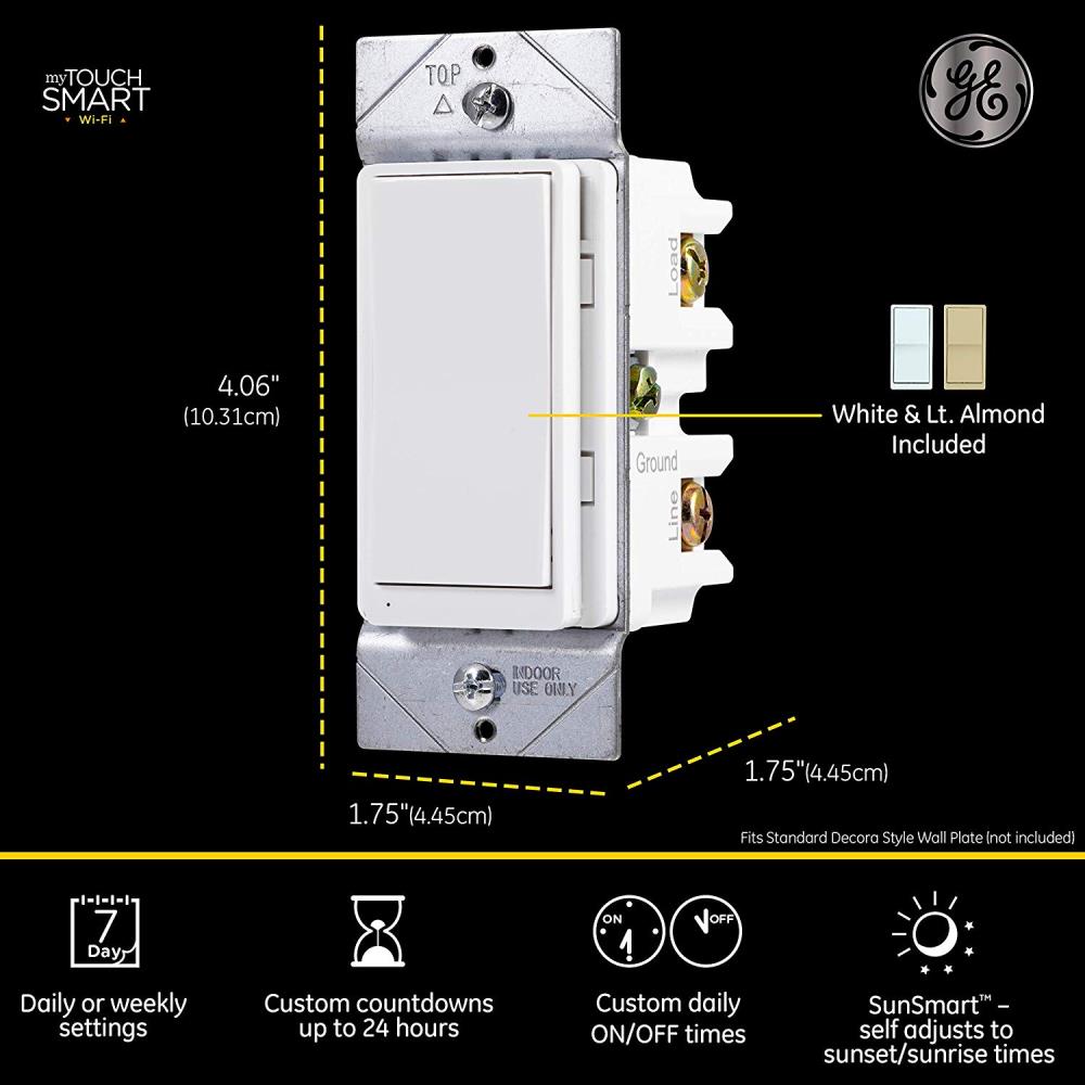 GE myTouchSmart Wi‑Fi Smart 15‑Amp 3‑Way Light Switch, White/Light Almond, Residential/Commercial