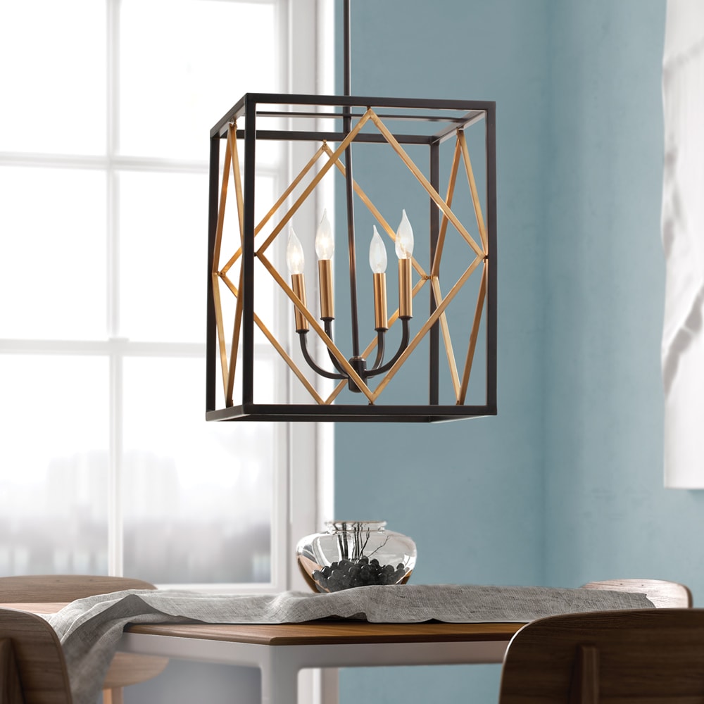Quoizel Platform Black with Gold Transitional Square Pendant Light, 16 in x 16 in