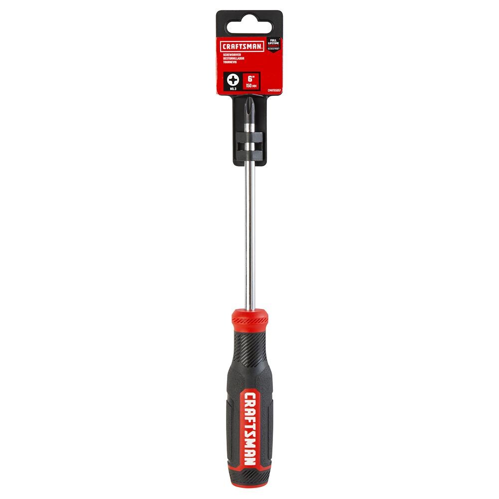 CRAFTSMAN Bi‑Material Handle #3 x 6-in Phillips Screwdriver, Black Oxide Tip