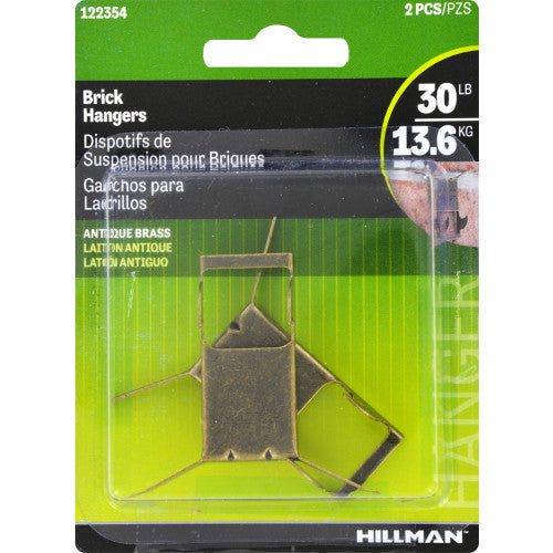 Hillman AnchorWire Brass-Plated Antique Brass Brick Picture Hangers, 30 lb Capacity, 2-Pack