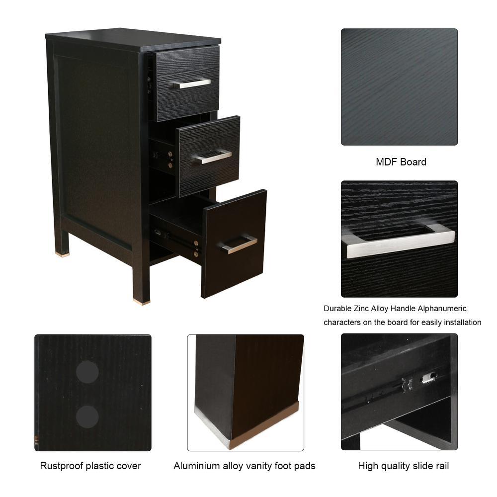 20 in. W x 12 in. D x 30 in. H Bathroom Vanity Cabinet Linen Cabinet with Three Drawers in Black - Super Arbor