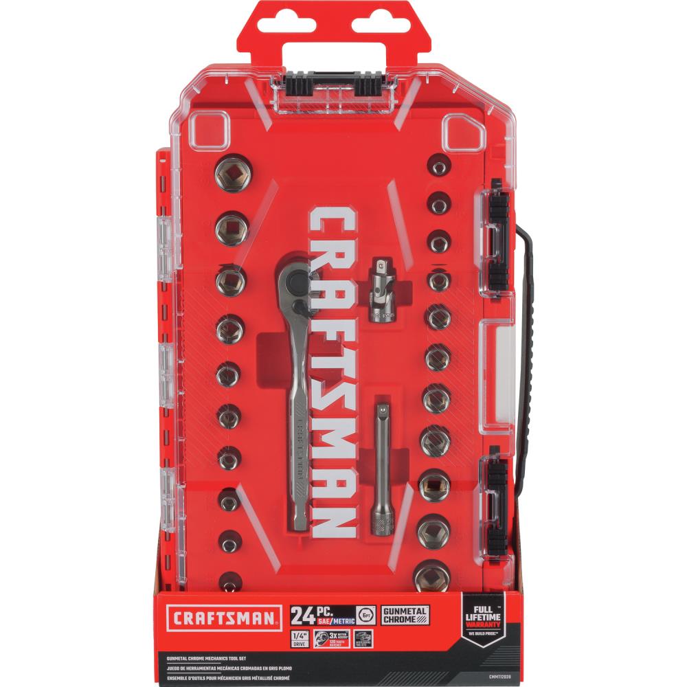 CRAFTSMAN VERSASTACK 24-Piece Standard (SAE) and Metric Gunmetal Chrome Mechanics Tool Set, 1/4-in Drive, Hard Case