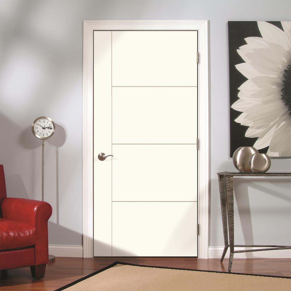 JELD-WEN Studio SL130 32-in x 80-in Primed 5-Panel Square Solid Core Hardboard/Hardwood Left-Hand Single Prehung Interior Door
