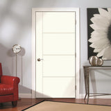 JELD-WEN Studio SL130 32-in x 80-in Primed 5-Panel Square Solid Core Hardboard/Hardwood Left-Hand Single Prehung Interior Door