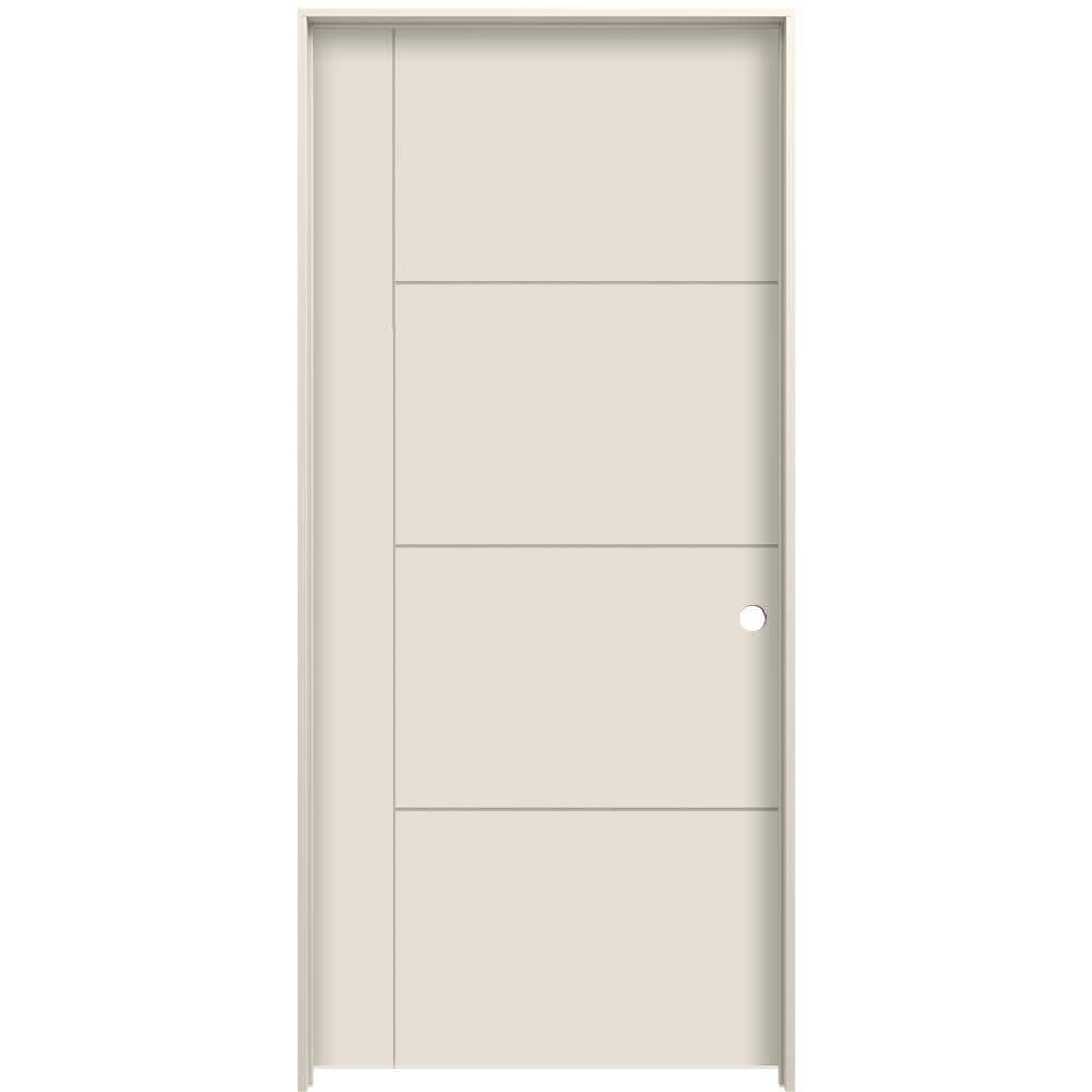 JELD-WEN Studio SL130 32-in x 80-in Primed 5-Panel Square Solid Core Hardboard/Hardwood Left-Hand Single Prehung Interior Door