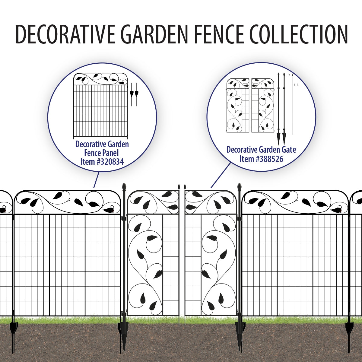 YARDLINK 4-ft H x 3-ft W Black Powder-coated Steel Decorative Metal Flat-top No Dig Decorative Fence Gate