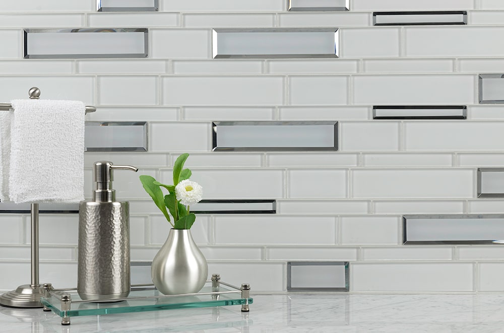 Elida Ceramica Mirror Glass Reflections 12-in x 12-in Glossy Glass Linear Mosaic Wall Tile