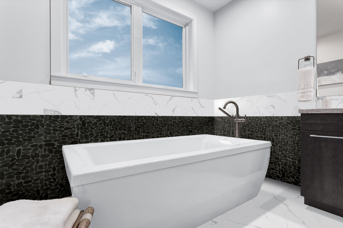 Satori River Rock Black 12-in x 12-in Natural Stone Marble Pebble Floor and Wall Tile (0.96-sq ft Piece)