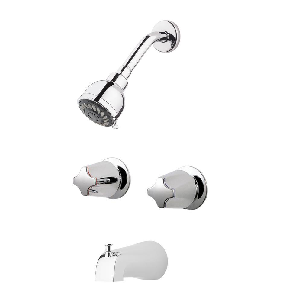 2-Handle 1-Spray Tub and Shower Faucet with Metal Knob Handles in Polished Chrome (Valve Included) - Super Arbor