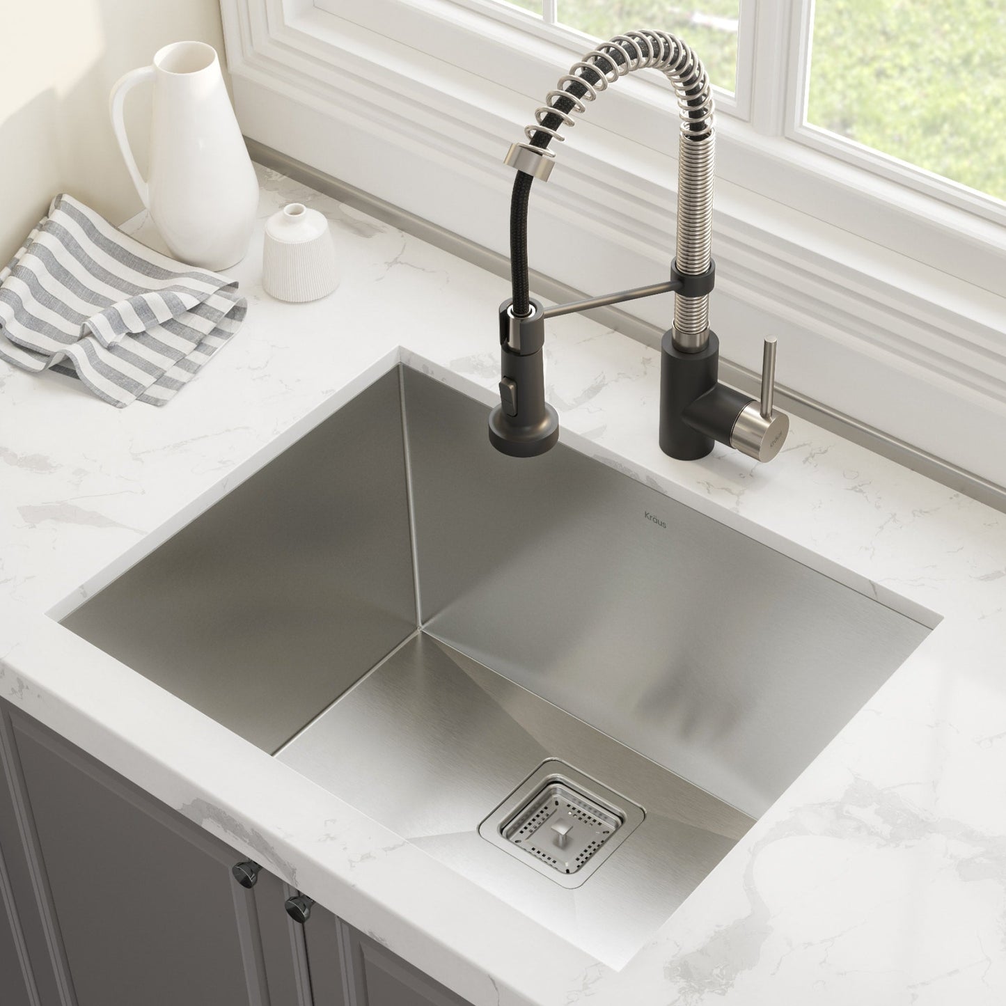 Kraus Stainless Steel Undermount Laundry Sink with Drain and Faucet