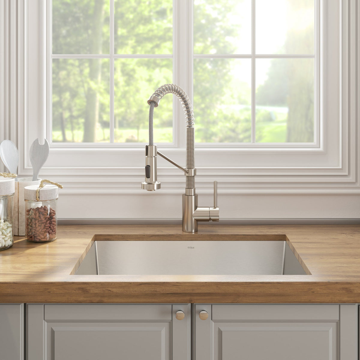 Kraus Stainless Steel Undermount Laundry Sink with Drain and Faucet - 18.5x24 In.