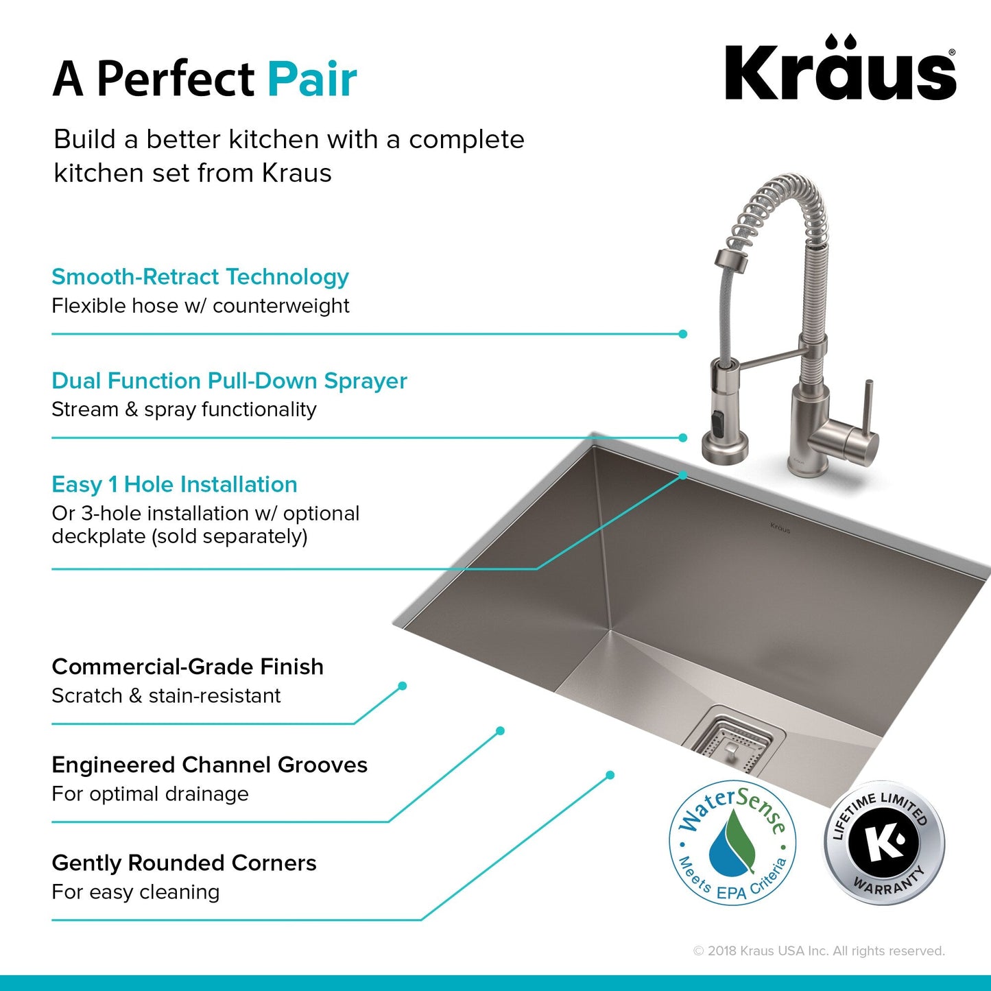 Kraus Stainless Steel Undermount Laundry Sink with Drain and Faucet - 18.5x24 In.