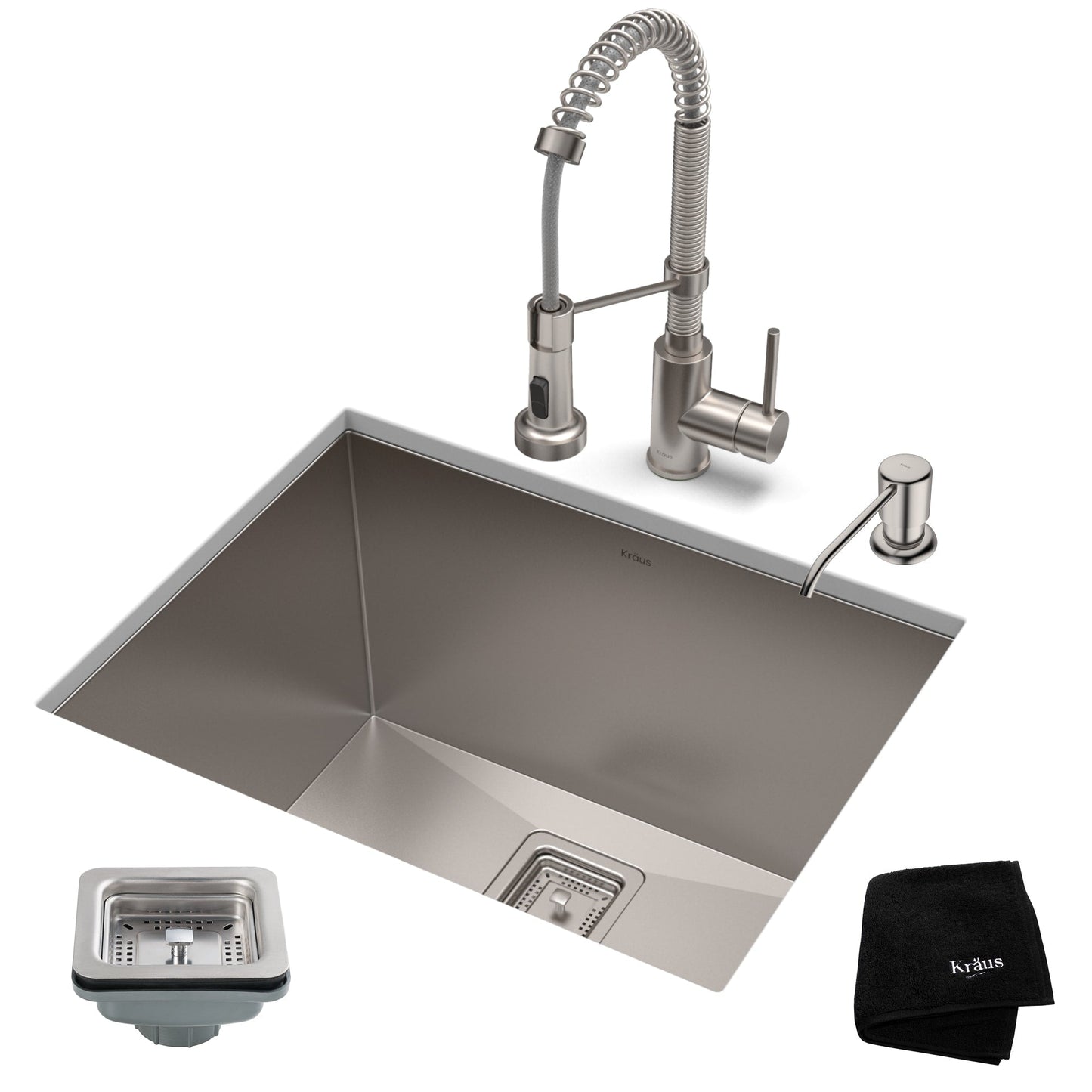 Kraus Stainless Steel Undermount Laundry Sink with Drain and Faucet - 18.5x24 In.