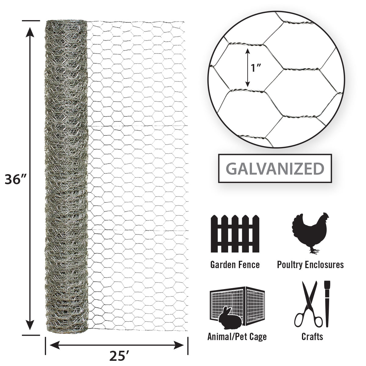 GARDEN CRAFT Gray/Silver Steel Chicken Wire Rolled Fencing with Mesh Size 1-in