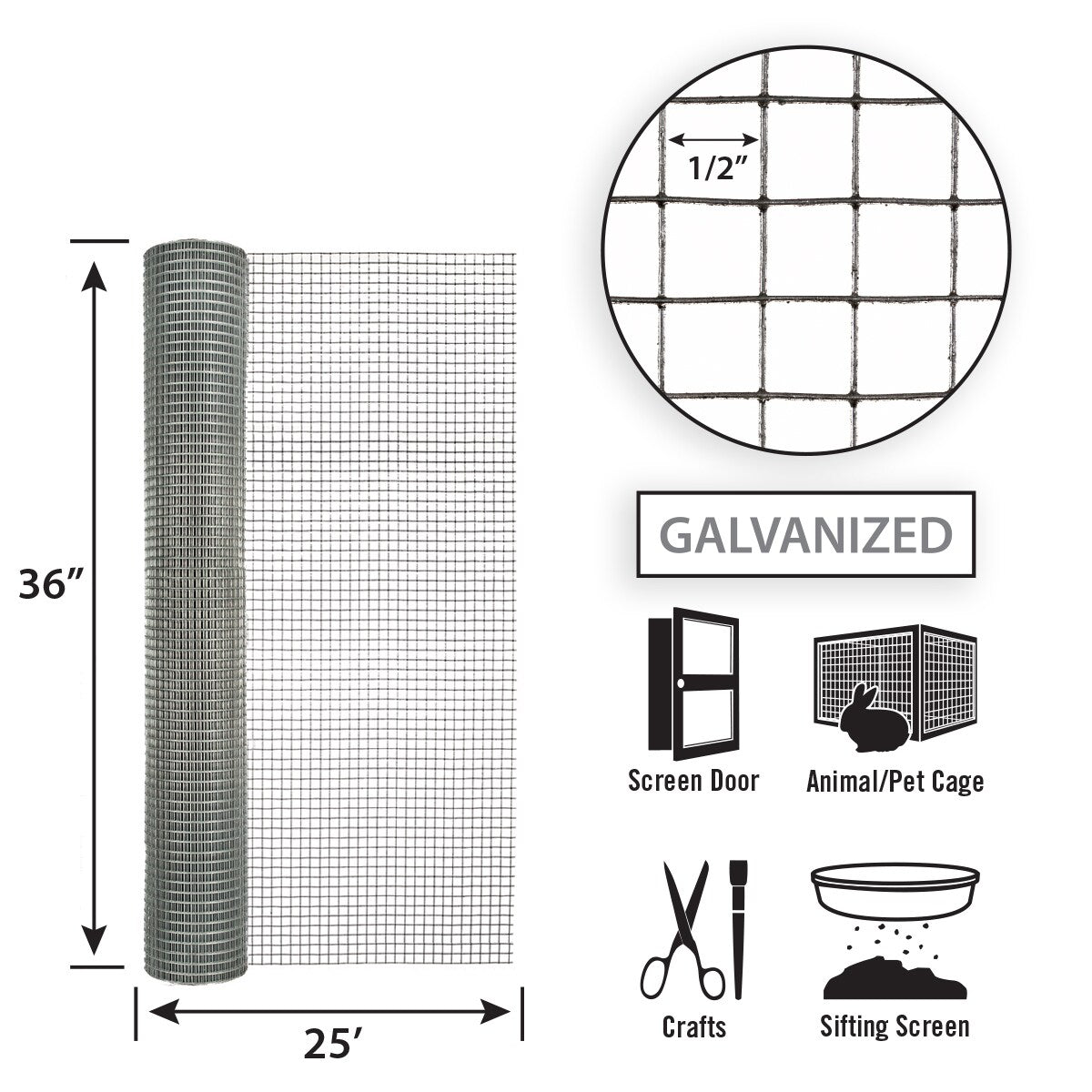GARDEN CRAFT Gray Galvanized Steel Hardware Cloth Rolled Fencing with Mesh Size 1/2-in x 1/2-in