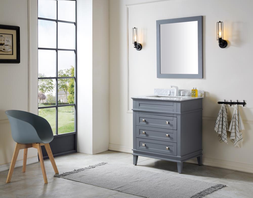 ANZZI Wineck Series 30-in Gray Single Sink Bathroom Vanity with Carrara White Natural Marble Top (Mirror Included)