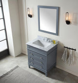 ANZZI Wineck Series 30-in Gray Single Sink Bathroom Vanity with Carrara White Natural Marble Top (Mirror Included)