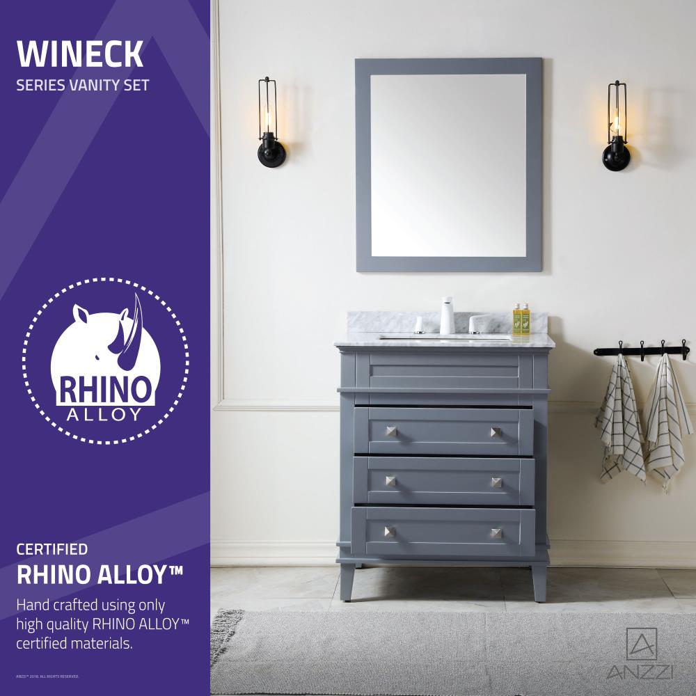 ANZZI Wineck Series 30-in Gray Single Sink Bathroom Vanity with Carrara White Natural Marble Top (Mirror Included)
