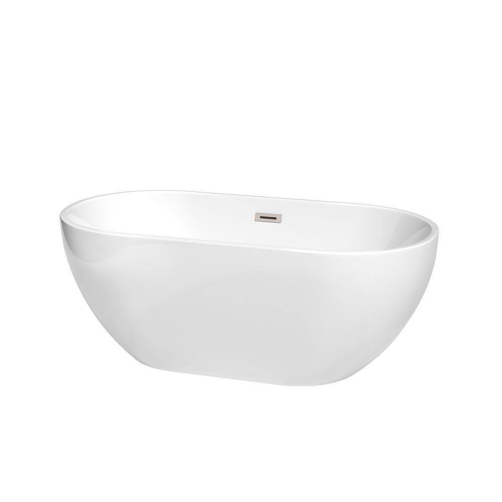 Brooklyn 60 in. Acrylic Flatbottom Bathtub in White with Polished Chrome Trim - Super Arbor