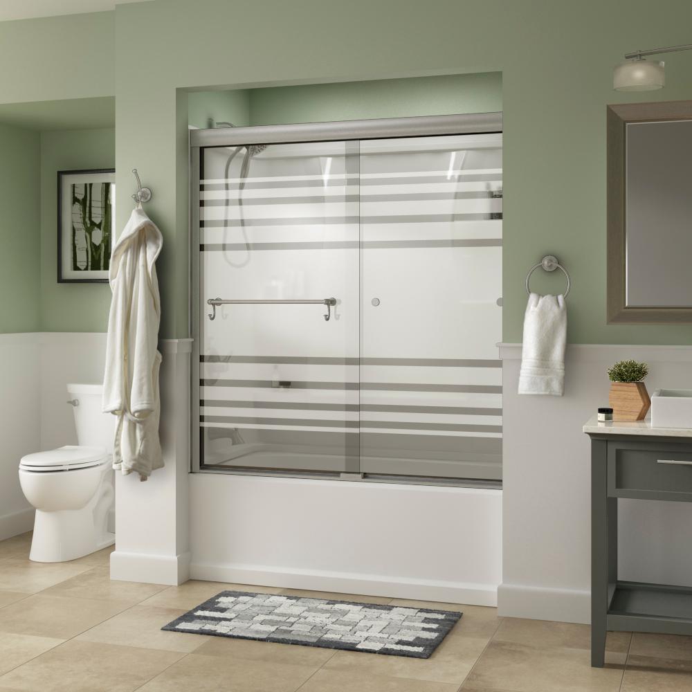 Portman 60 in. x 58-1/8 in. Semi-Frameless Traditional Sliding Bathtub Door in Bronze with Rain Glass - Super Arbor