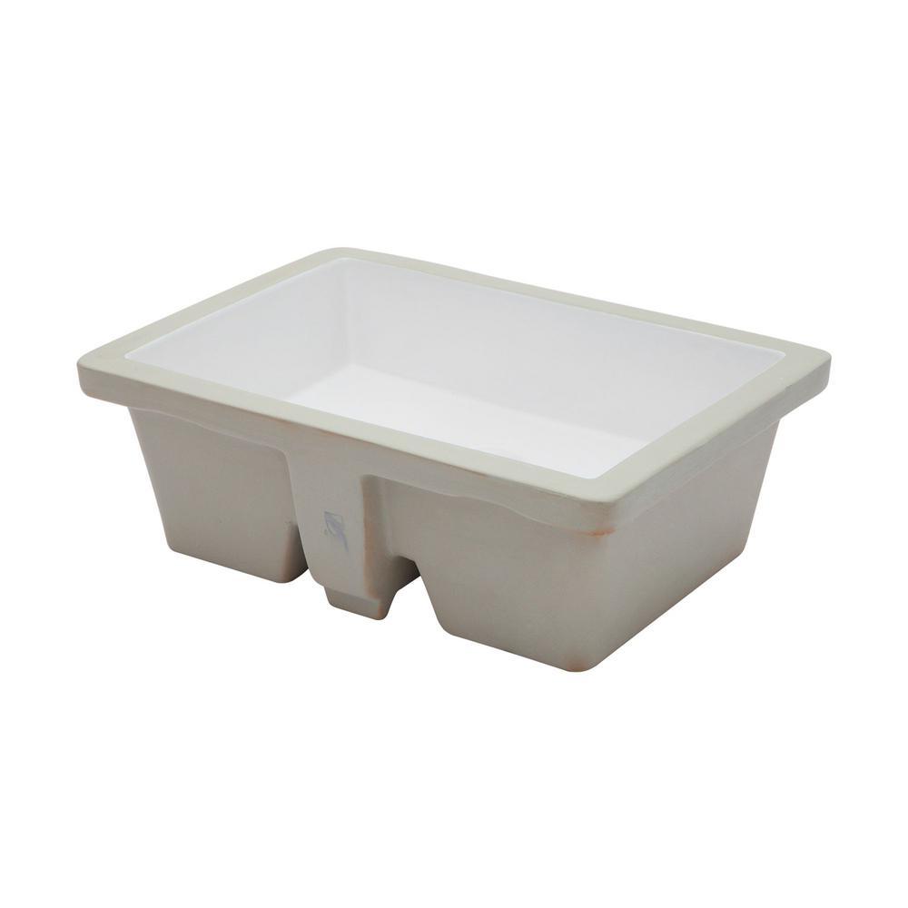 20 in. Undermount Rectangular Porcelain Ceramic Bathroom Sink in White with Overflow Drain - Super Arbor