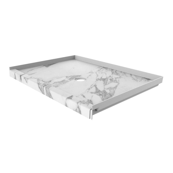 34 in. x 48 in. Single Threshold Shower Base with Center Drain in Calacatta White - Super Arbor