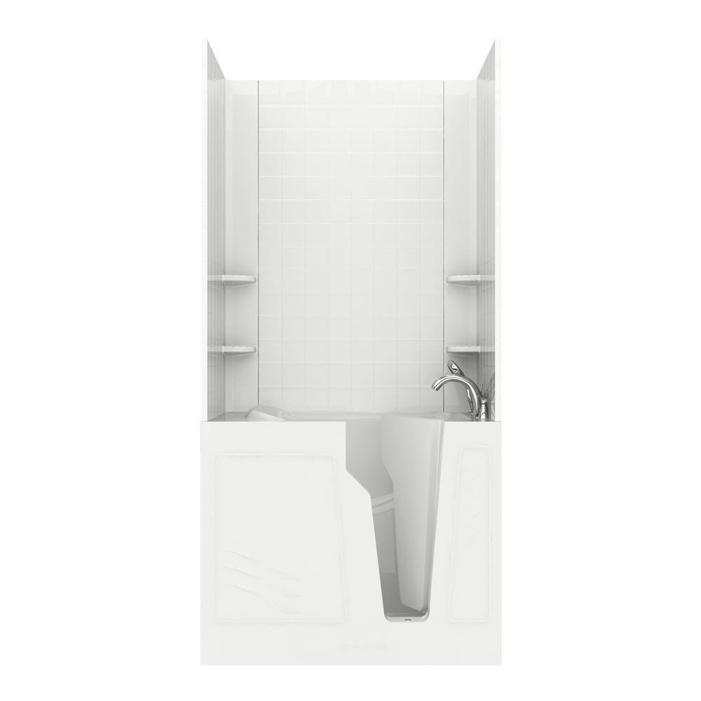 Rampart 3.9 ft. Walk-in Whirlpool and Air Bathtub with 4 in. Tile Easy Up Adhesive Wall Surround in White - Super Arbor